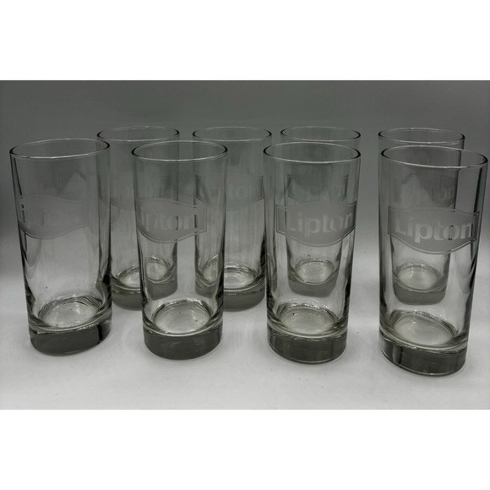 8 Etched VINTAGE LIPTON SUN TEA ICE ICED GLASS TUMBLERS DRINKING GLASSES Rare